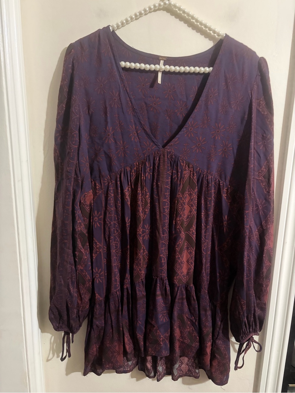 Boho Long-Sleeve Mini Dress Or Tunic in Plum